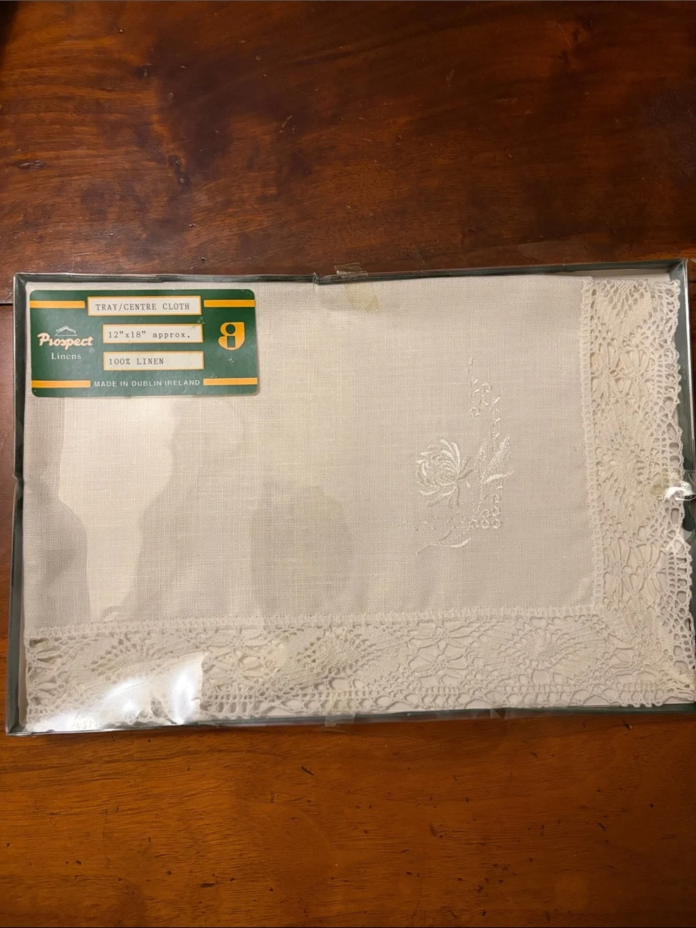 Vintage Irish Linen 12x18 White Lace Embroidered NIB